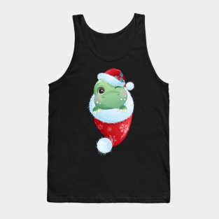 Cute Christmas Dinosaur With Santa Hat In Christmas Stocking Tank Top